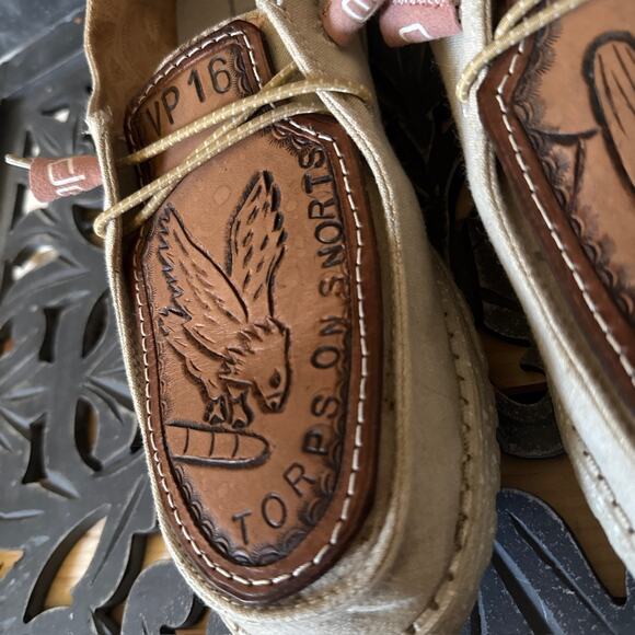 Hey Dude Wendy Custom Hand Tooled Leather Canvas US Navy VP-16 Shoes Woman’s 10 - Picture 7 of 14